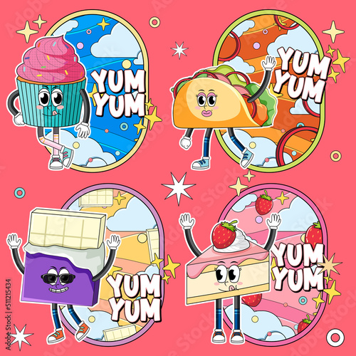 Set of food cartoon with word expression
