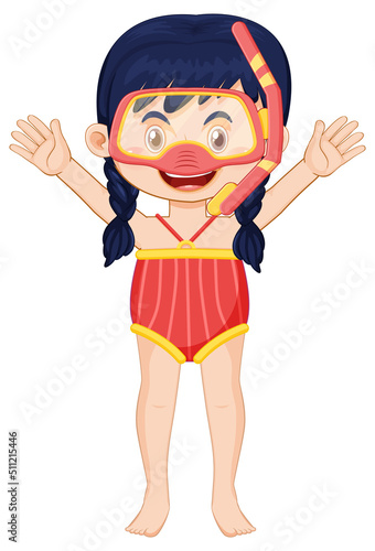 Cute girl cartoon character wearing swimming suit