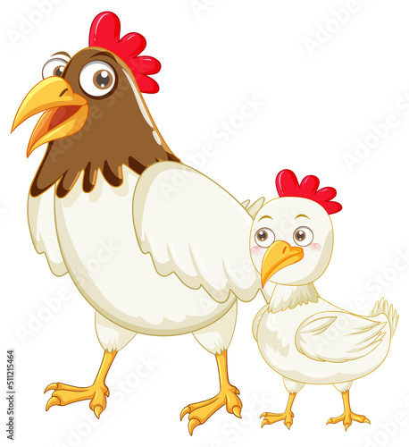 Mother chicken and her baby cartoon animals