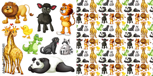 Cute animals cartoon set on white background