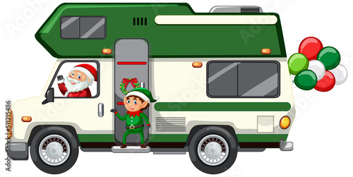 Santa driving van to delivery Christmas gifts