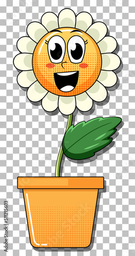 Flower cartoon character in pot