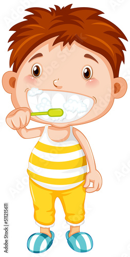 Boy cartoon brushing teeth