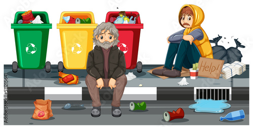Outdoor scene with homeless people