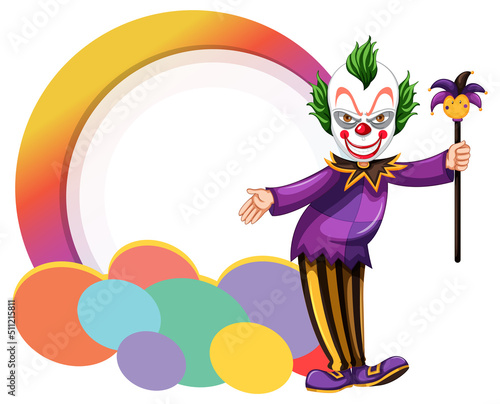 Clown cartoon character with empty banner