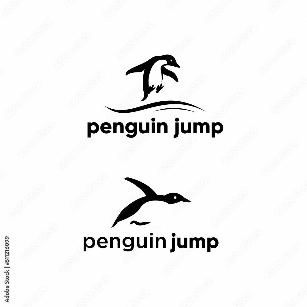 Fototapeta premium creative penguin fly jump logo design