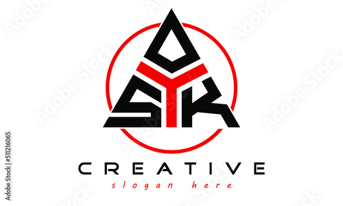SOK three letter creative triangle shape in circle logo design vector template. typography logo | Letter mark logo | initial logo | wordmark logo | minimalist logo | gaming logo | emblem logo
