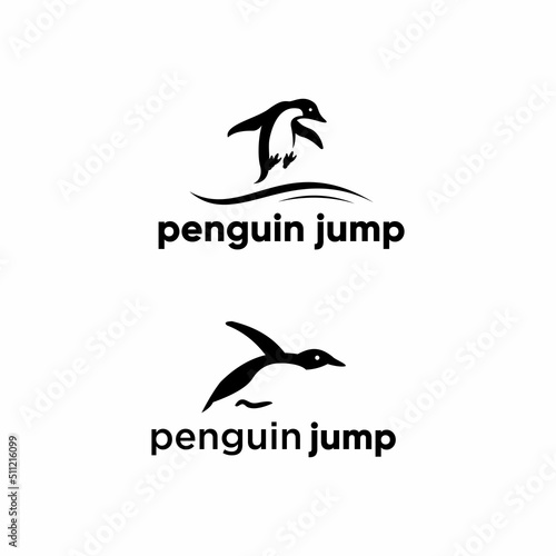 creative penguin fly jump logo design