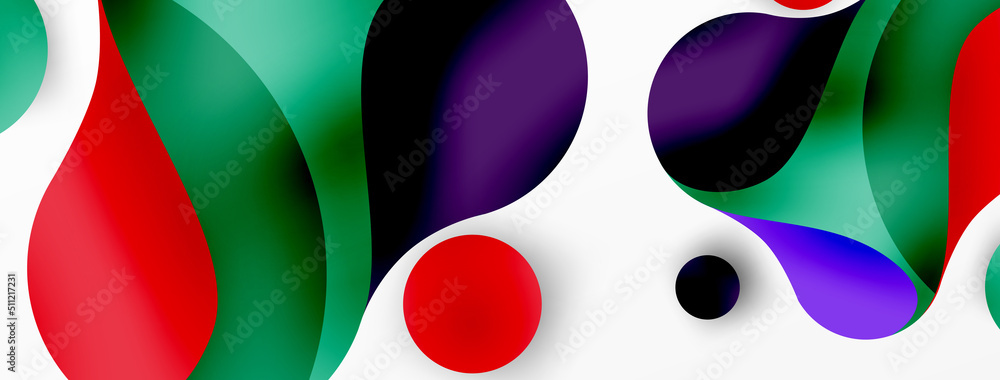 Flowing geometric shapes minimalist abstract background. Round shapes and circles. Wallpaper for concept of AI technology, blockchain, communication, 5G, science, business Flowing geometric shapes minimalist abstract background. Round shapes and circles. Wallpaper for concept of AI technology, blockchain, communication, 5G, science, business
