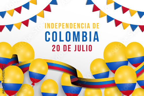 20 de julio colombia independence day background with colombian flag and balloon photo