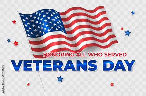 Wavy american flag and stars - Veterans Day