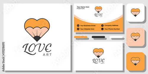 Love Art heart pencil hand drawn sketch craft artwork designer with business card template 