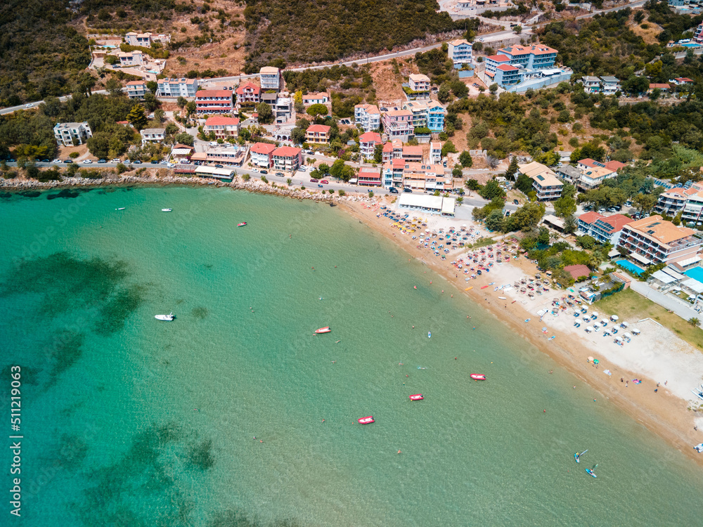 aerial view of vasiliki beach windsurfing Lefkada island Greece