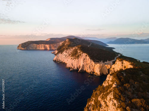 aerial view of Lefkada island lighthouse at the cliff