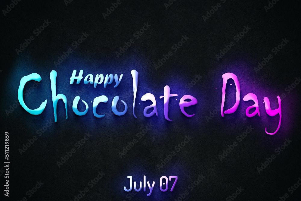 Happy Chocolate Day, July 07. july Calendar on workplace neon Text Effect, Empty space for text Happy Chocolate Day, July 07. july Calendar on workplace neon Text Effect, Empty space for text