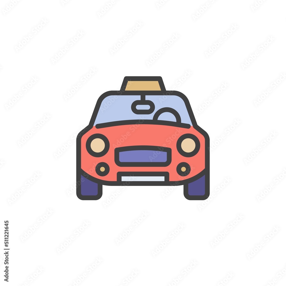 Taxi car front view filled outline icon