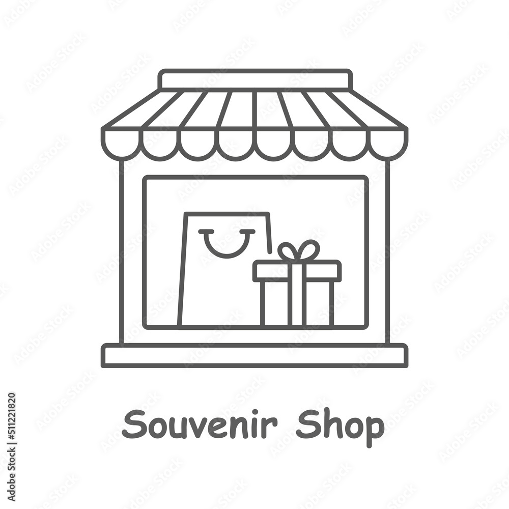 Souvenir shop line icon on white background. Editable stroke.