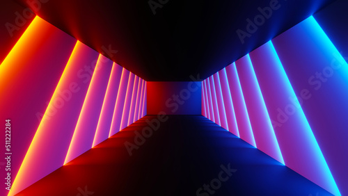 Fototapeta Naklejka Na Ścianę i Meble -  3d render of flash neon and light glowing on dark scene. Speed light moving lines.