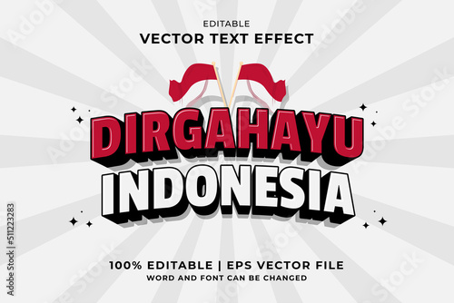 Editable text effect Dirgahayu indonesia 3d template cartoon style premium vector