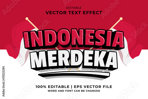 Editable text effect Indonesia Merdeka 3d template cartoon style premium vector