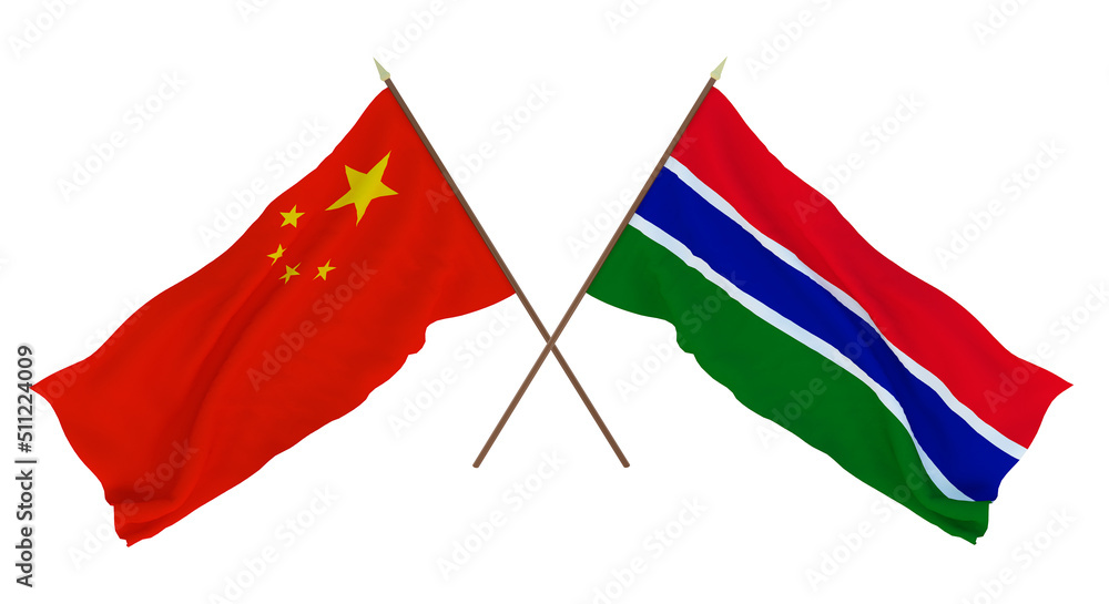 Background for designers, illustrators. National Independence Day. Flags Chine and Gambia Background for designers, illustrators. National Independence Day. Flags Chine and Gambia