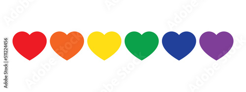 Rainbow colored heart shape icons. LGBTQI, pride month  concept.