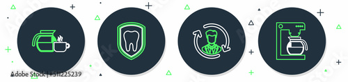 Set line Dental protection, Human resources, Coffee pot with cup and machine icon. Vector