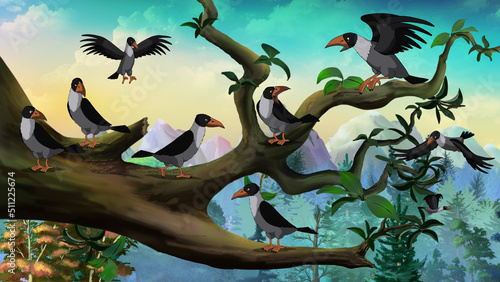 Flock of Crows Sitting on a Tree