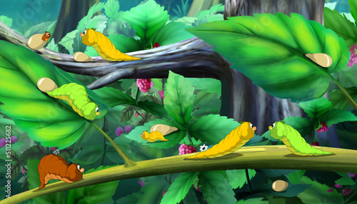 Beautiful Caterpillars Crawls on a Tree