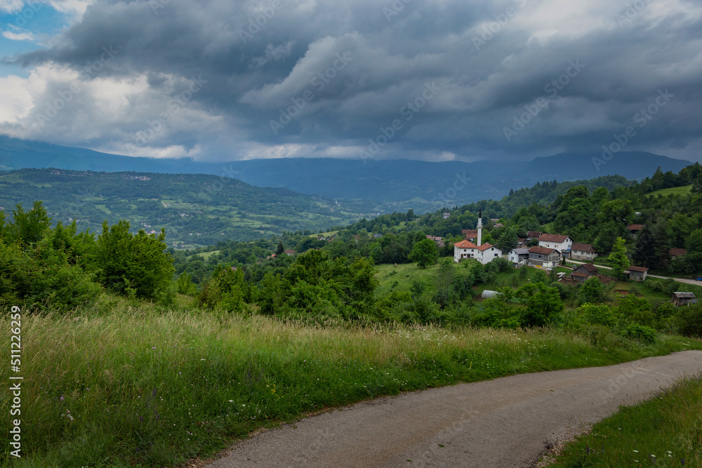 Fototapeta premium Mosque in a small Bosnian village in the mountains.