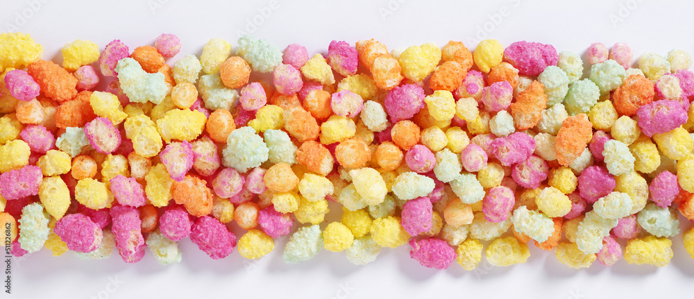 Rainbow colored puffed maize