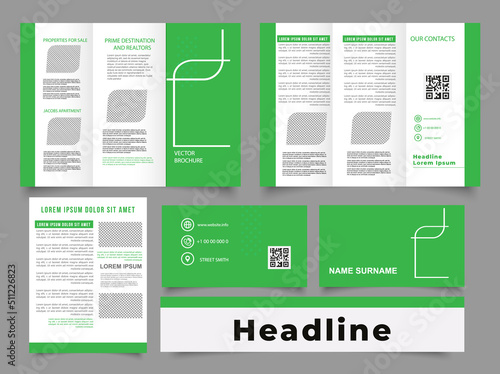 Brochure design, geometric abstract business brochure template, creative tri-fold. Tri fold real estate broker brochure.