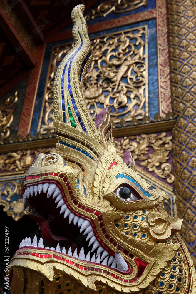 Naga statue in Wat Chedi Luang naga, Chiang Mai. Thailand. 25.02.2017