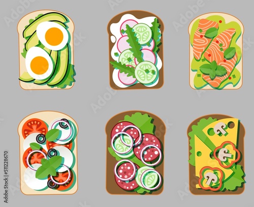 Sandwich set healthy fast food flat vector
