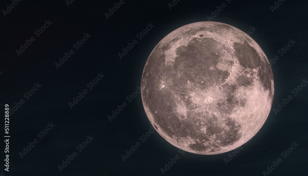 Full moon with stars. Dark black sky at night - 3d illustration