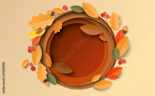 Autumn background with paper cut maple, oak leaves