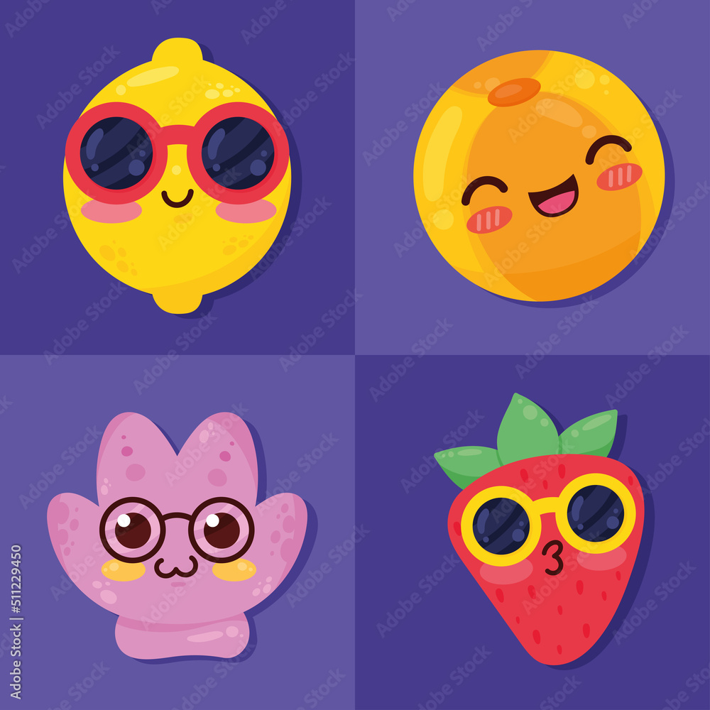 four summer kawaii icons four summer kawaii icons
