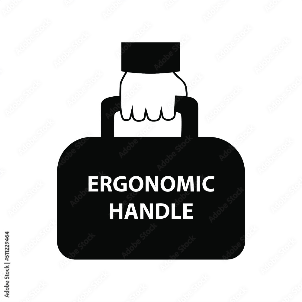 Ergonomic handle sign for sticker printing. Product information vector badge or tag Ergonomic handle sign for sticker printing. Product information vector badge or tag