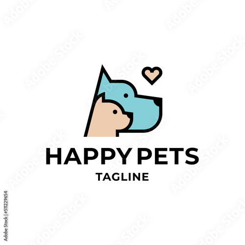 Dog and cat logo design template in linear minimal style for pet brand