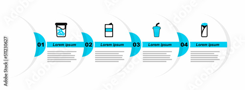 Set line Burrito, Glass with water, Beer can and icon. Vector