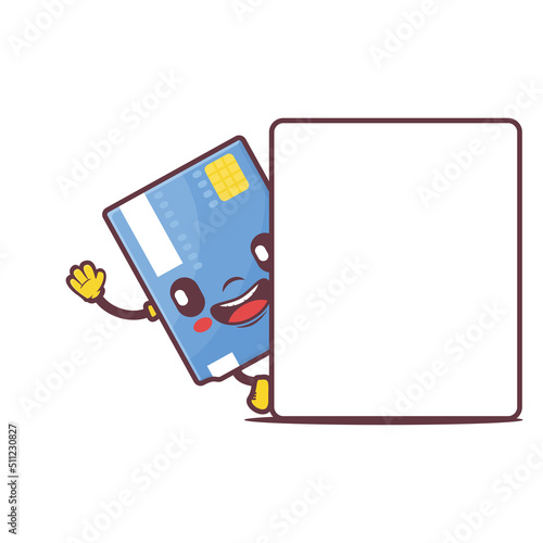 credit card cartoon mascot with blank board