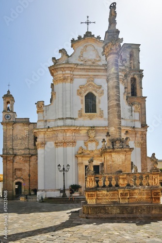 The baroque facade of the cathedral of Presicce, a village in the Puglia region of Italy.