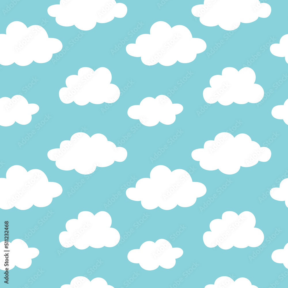 Cute clouds, bright sky seamless vector pattern