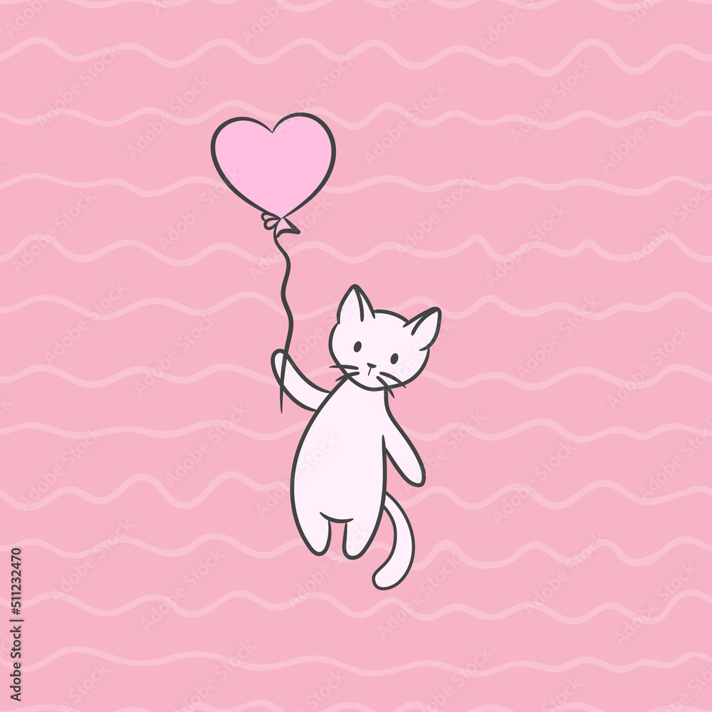 Cute cat holding on to a balloon, vector illustration Cute cat holding on to a balloon, vector illustration