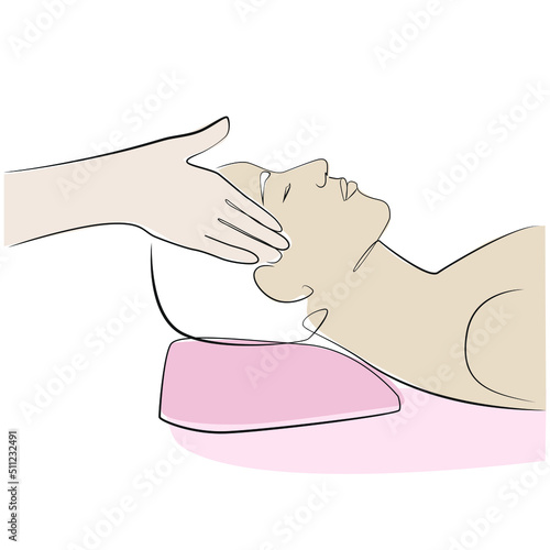 Мan head massage line art on white isolated background. Spa salon vector illustration
