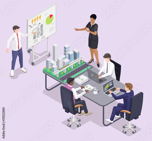 City planning and urban development process vector