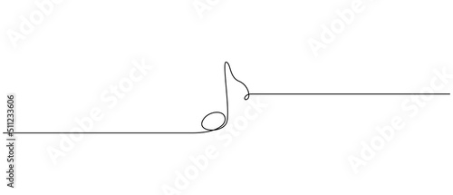One continuous line drawing of musical single note. Minimalist logo and symbol of sound and music school in simple linear style. Editable stroke. Doodle vector illustration 