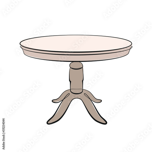 Round table line art on white isolated background