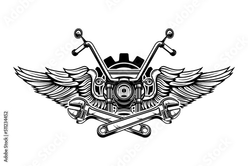 Embleem template with winged motorcycle. Motorcycle, Biker Monogram, Big Bike Monogram, Chopper Monogram