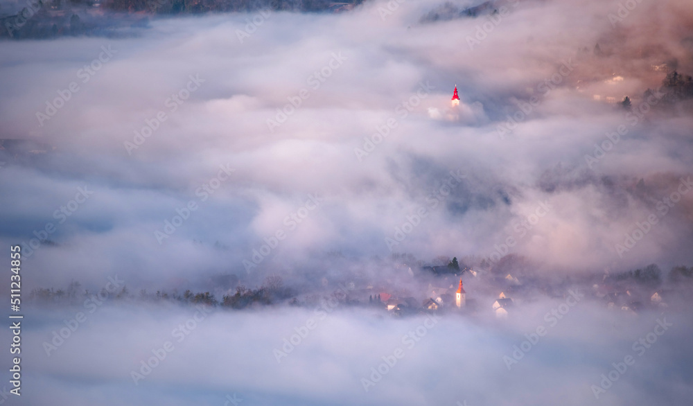Fototapeta premium Hidden villages in the morning mist